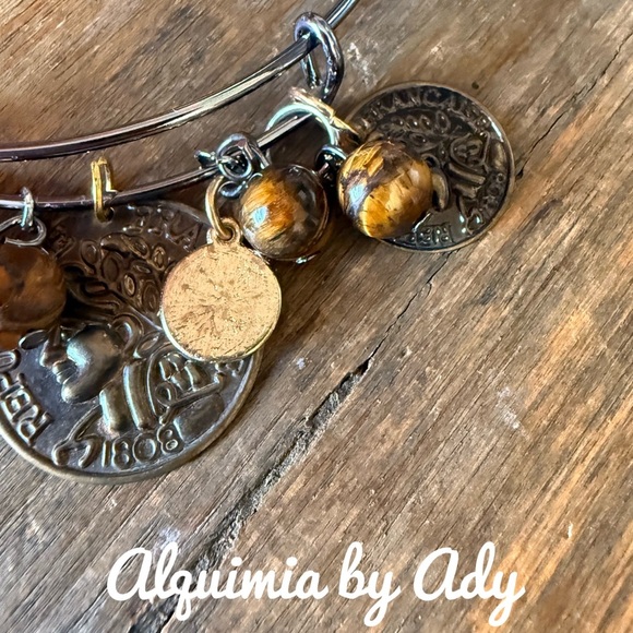 Alquimia Gold and Silver Charm Bracelet with Embossed Charms Tiger eye agate - Picture 3 of 4